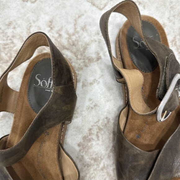 Sofft Shoes Womens Size 10 Brown Leather Sandals Ankle Strap Comfort Cork Wedge - Picture 4 of 13